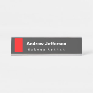 Grey Red Minimalist Modern Plain Remarkable Desk Name Plate