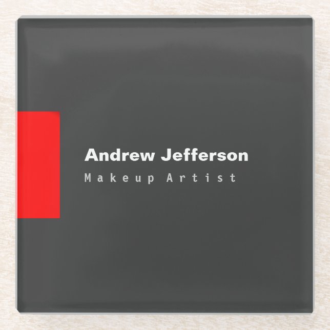 Grey Red Minimalist Modern Plain Remarkable Glass Coaster (Front)