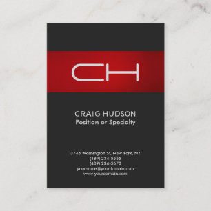 Grey Red Monogram Professional Business Card