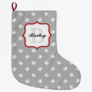 Grey Red Personalized Pet Name Christmas Large Christmas Stocking