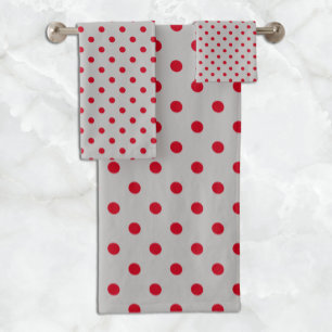 Grey Red Polka Dot Bath Towel Set