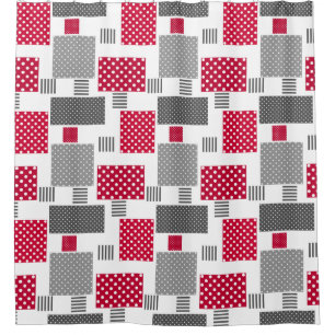 Grey red polka dot patchwork on white background