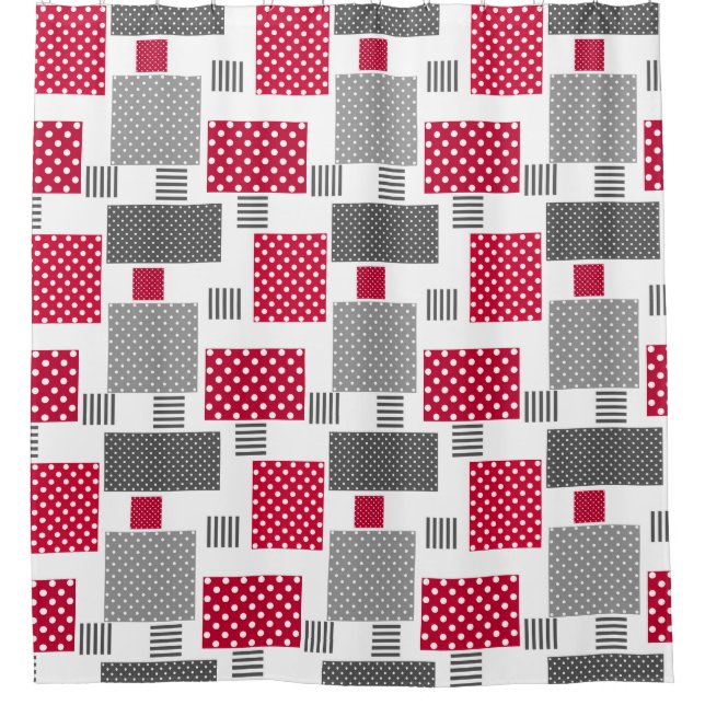 Grey red polka dot patchwork on white background (Front)