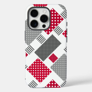 Grey red polka dot patchwork on white background iPhone 16 pro case