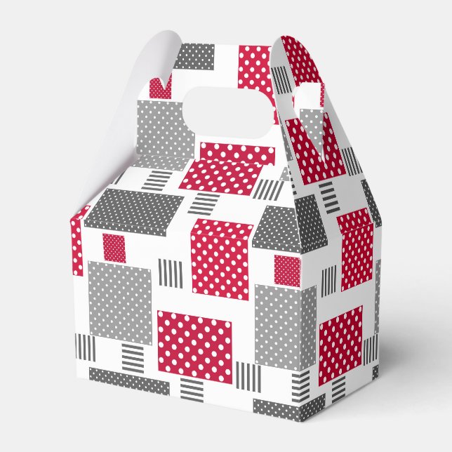 Grey red polka dot patchwork on white background favor box (Front Side)