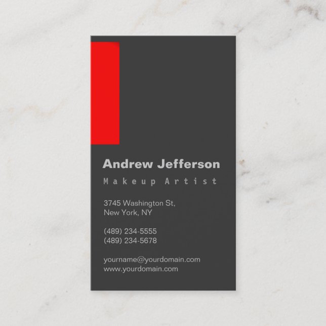 Grey Red Professional Makeup Artist Business Card (Front)