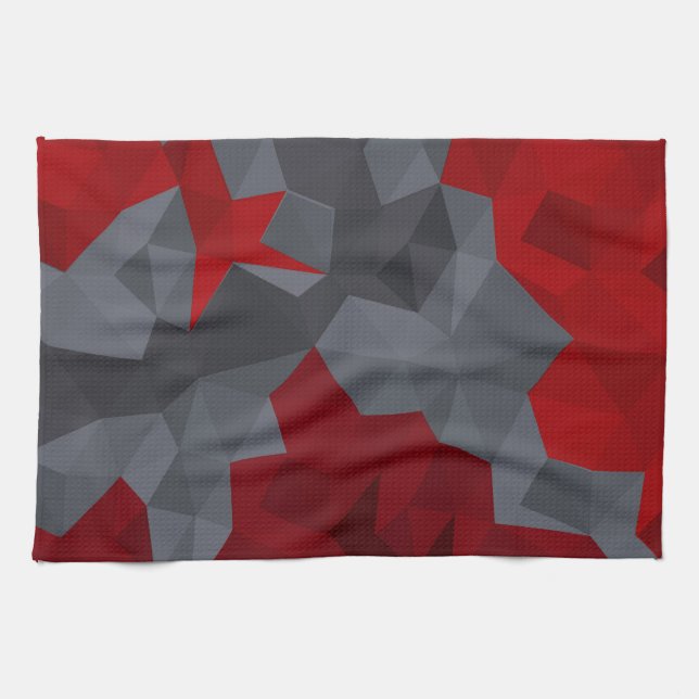Grey, red randomly arranged triangles. kitchen towel (Horizontal)