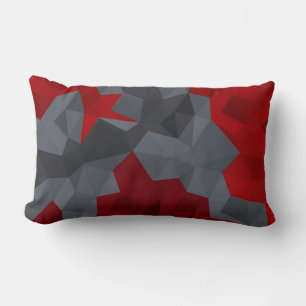 Grey, red randomly arranged triangles. lumbar pillow