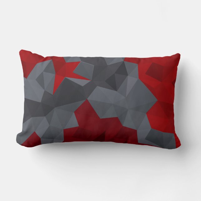 Grey, red randomly arranged triangles. lumbar pillow (Front)