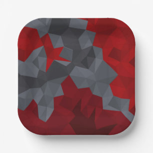 Grey, red randomly arranged triangles. paper plate