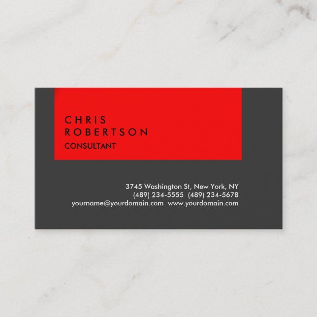 Grey Red Stripe Modern Creative Business Card (Front)