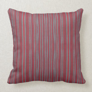Grey & red stripes, striped pattern, narrow stripe throw pillow