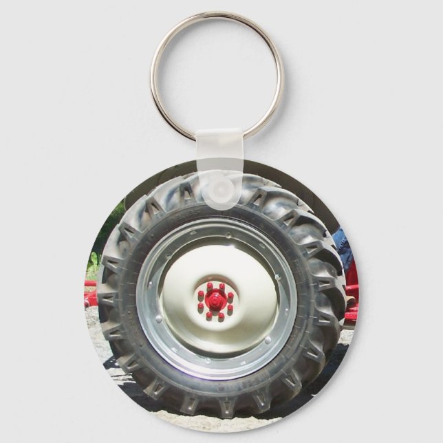 grey red tractor wheel keychain (Front)