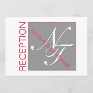 GREY RED WHITE INITIALS SIMPLE WEDDING RECEPTION INVITATION