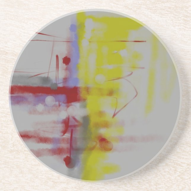 Grey Red Yellow Abstract Expressionist Coaster (Front)