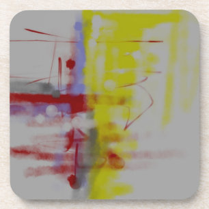 Grey Red Yellow Abstract Expressionist Coaster
