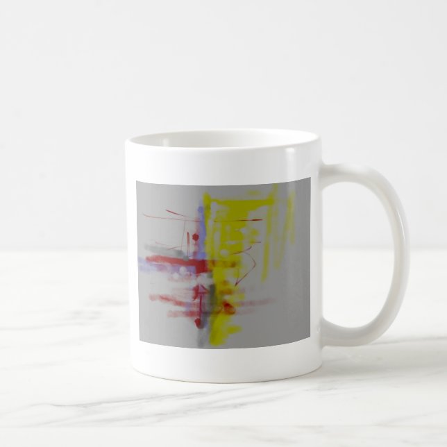 Grey Red Yellow Abstract Expressionist Coffee Mug (Right)
