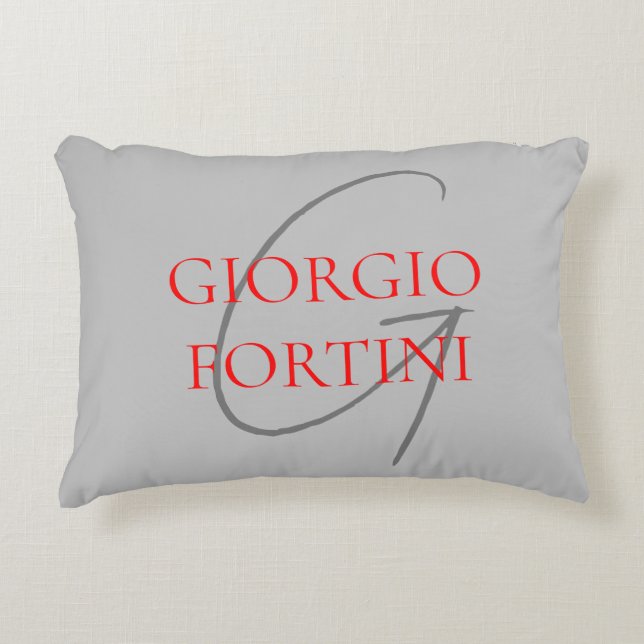 Grey Red Your Name Initial Monogram Modern Accent Pillow (Front)
