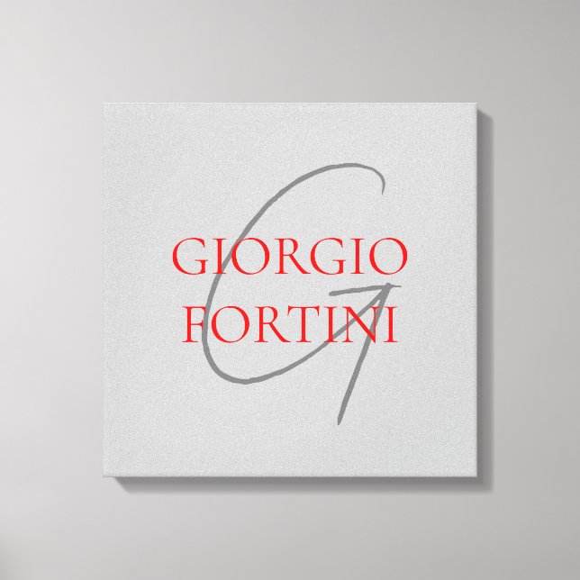 Grey Red Your Name Initial Monogram Modern Canvas Print (Front)