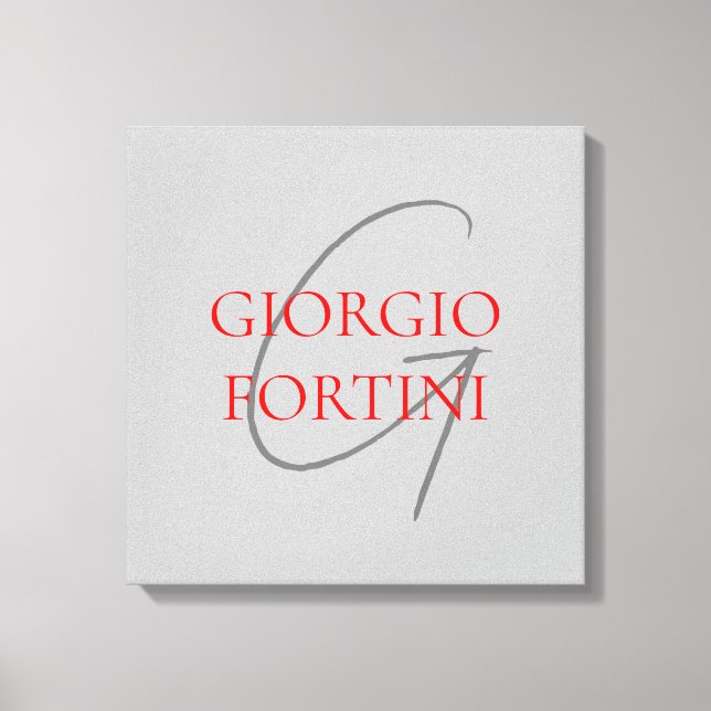 Grey Red Your Name Initial Monogram Modern Canvas Print (Front)