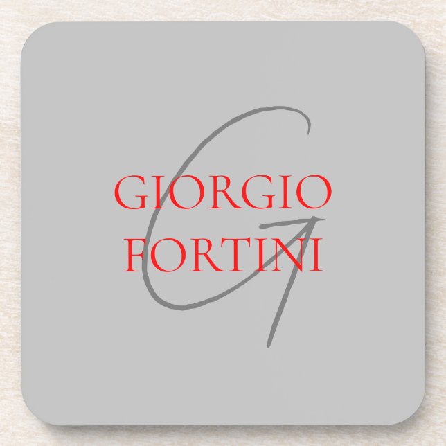 Grey Red Your Name Initial Monogram Modern Coaster (Front)