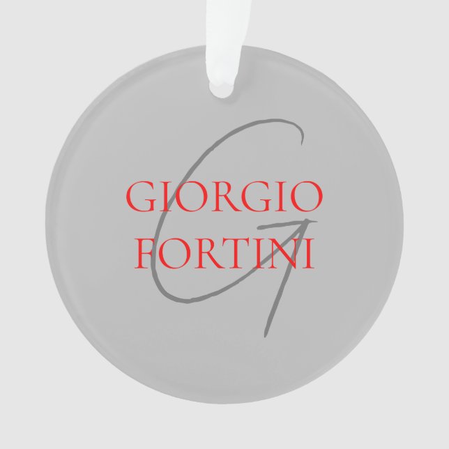 Grey Red Your Name Initial Monogram Modern Ornament (Front)