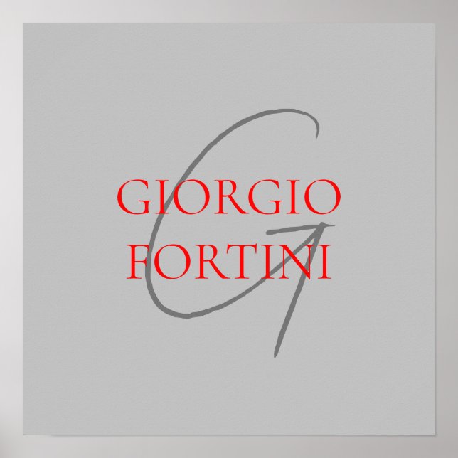 Grey Red Your Name Initial Monogram Modern Poster (Front)