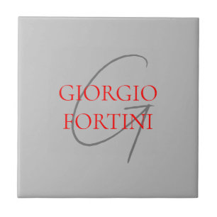 Grey Red Your Name Initial Monogram Modern Tile