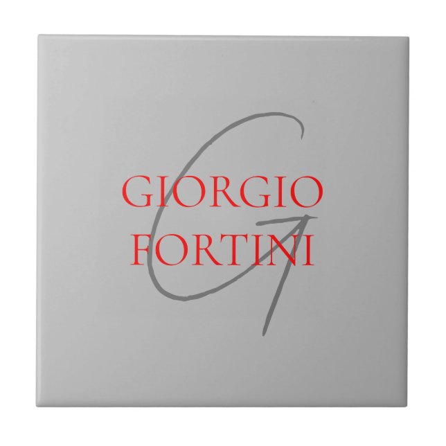 Grey Red Your Name Initial Monogram Modern Tile (Front)