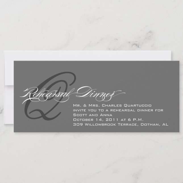 Grey Rehearsal Dinner Invitation Monogram Q (Front)