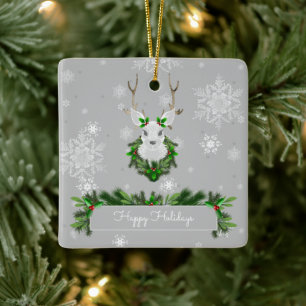 Grey Reindeer Ceramic Ornament
