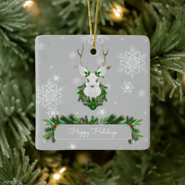 Grey Reindeer Ceramic Ornament (Tree)