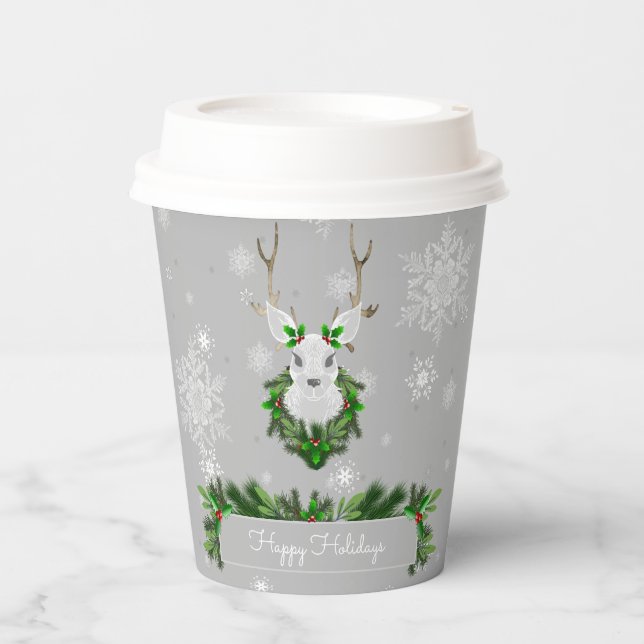 Grey Reindeer Paper Cup (Front)