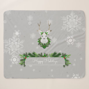Grey Reindeer Sherpa Blanket