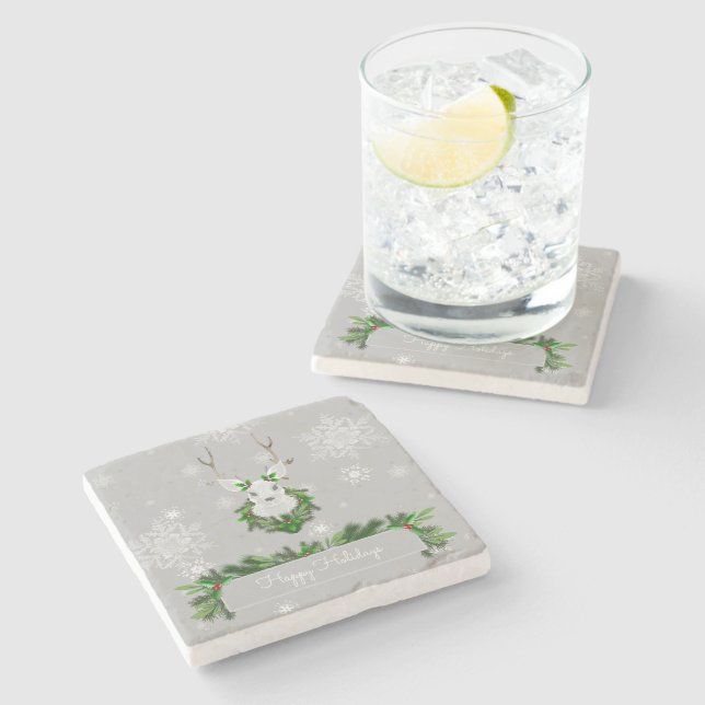 Grey Reindeer Stone Coaster (Side)