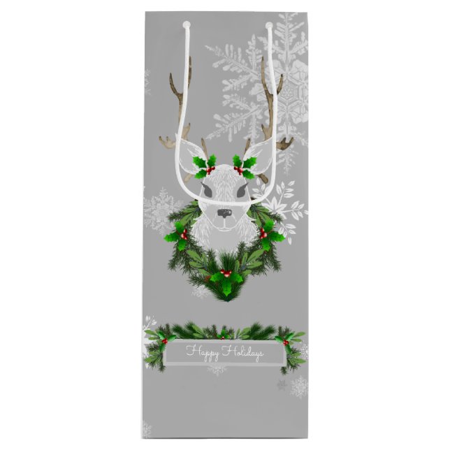 Grey Reindeer Wine Gift Bag (Front)