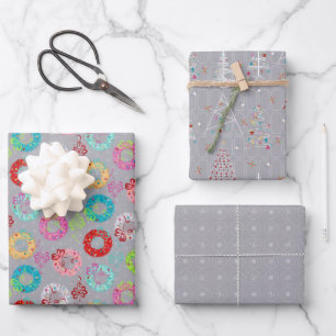 Grey Retro Christmas Wrapping Paper Sheet