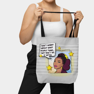 Grey Retro Pop Art Funny Phrase yellow purple Tote Bag