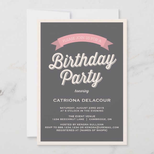 GREY RETRO TYPOGRAPHY | BIRTHDAY PARTY INVITATION (Front)