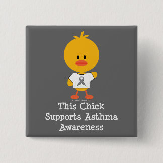Grey Ribbon Asthma Awareness Chick Button