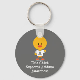 Grey Ribbon Asthma Awareness Chick Keychain
