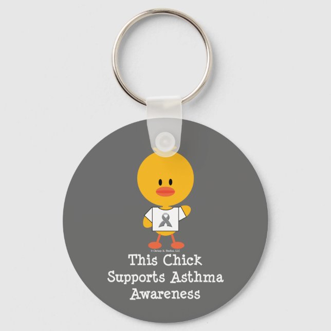 Grey Ribbon Asthma Awareness Chick Keychain (Front)