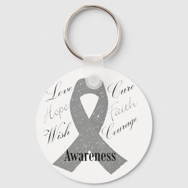 Grey ribbon brain cancer awareness keychain (Front)