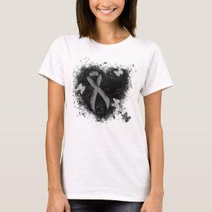 Grey Ribbon Grunge Heart T-Shirt