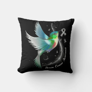 Grey Ribbon Hummingbird Brain Cancer Awareness Mon Throw Pillow