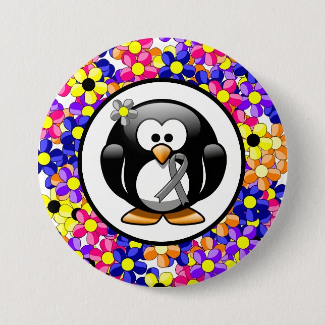 Grey Ribbon Penguin 3 Inch Round Button (Front)