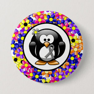 Grey Ribbon Penguin 3 Inch Round Button