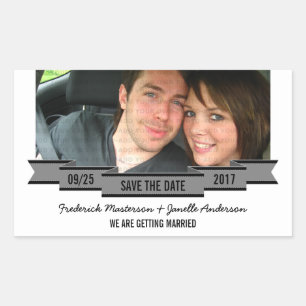 Grey Ribbon Photo Save the Date Stickers