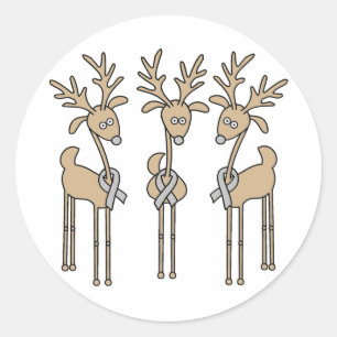 Grey Ribbon Reindeer - Brain Cancer/Brain Tumour Classic Round Sticker