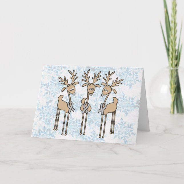 Grey Ribbon Reindeer - Brain Cancer/Brain Tumour Holiday Card (Front)